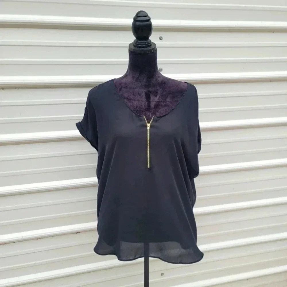 Bold Elements Cut To Curve Women’s Black Shiffon Short Sleeve Shirt XXL